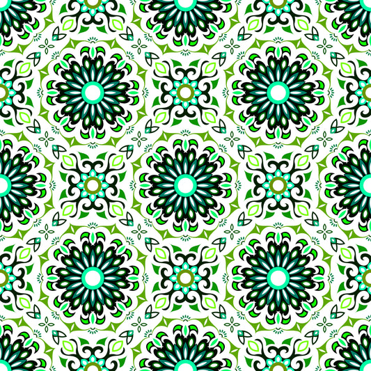 Green - Turquoise Mandala Fabric - 198i