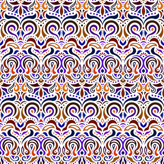 Brown - Blue - Orange Abstract Doodle Fabric 1007i