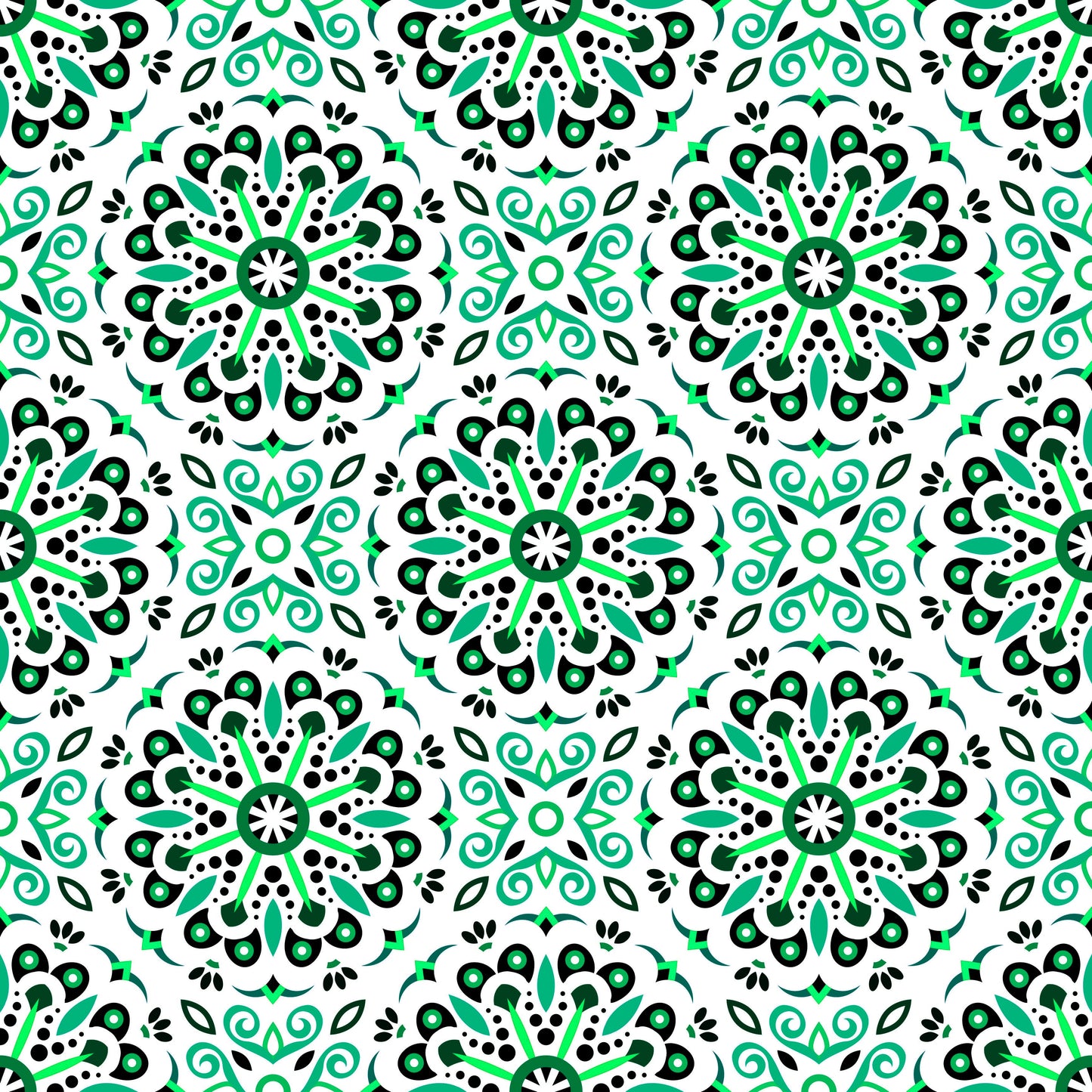 Green - Turquoise Mandala Fabric - 156i