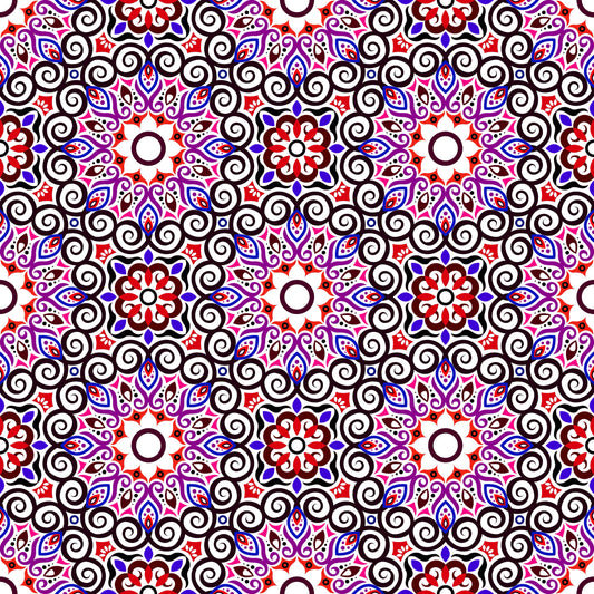 Red - Purple - Blue Mandala Fabric - 125i
