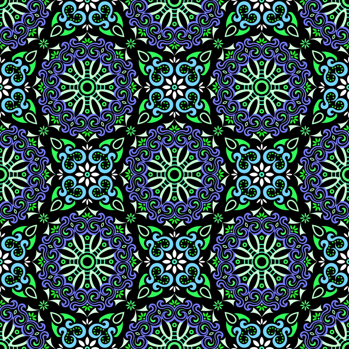 Blue - Green Mandala Fabric - 166