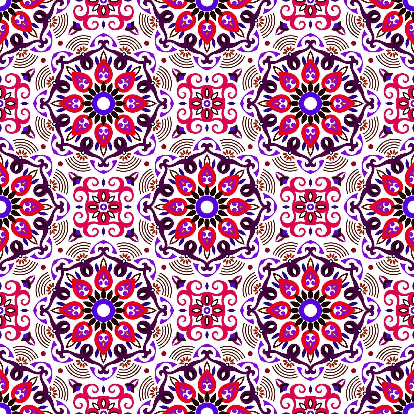 Red - Purple Mandala Fabric - 140i