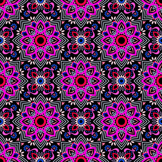 Pink - Blue - Red Mandala Fabric - 145