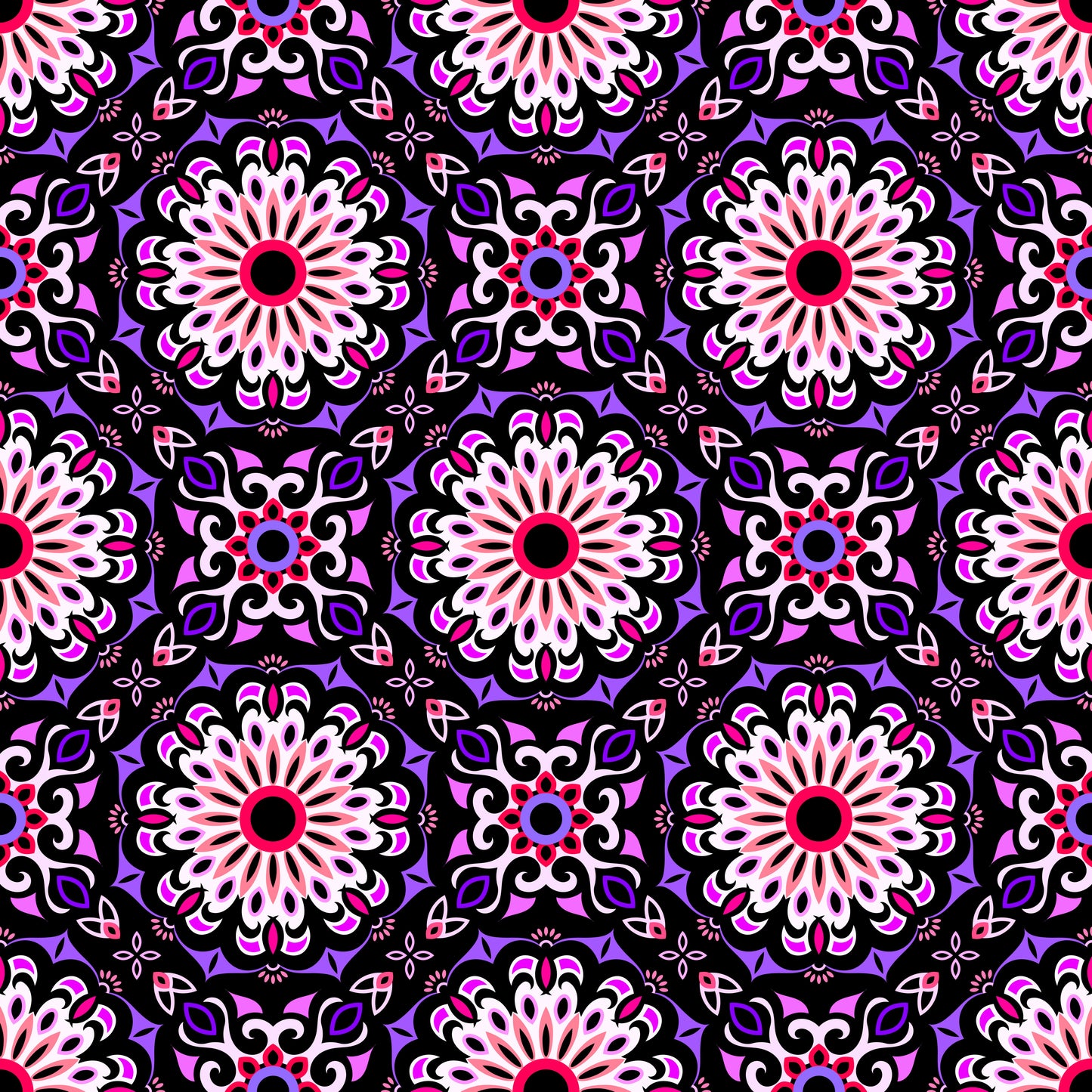 Purple - Red - Pink Mandala Fabric - 198