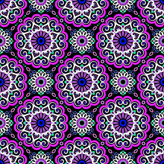 Purple - Green - Blue Mandala Fabric - 179
