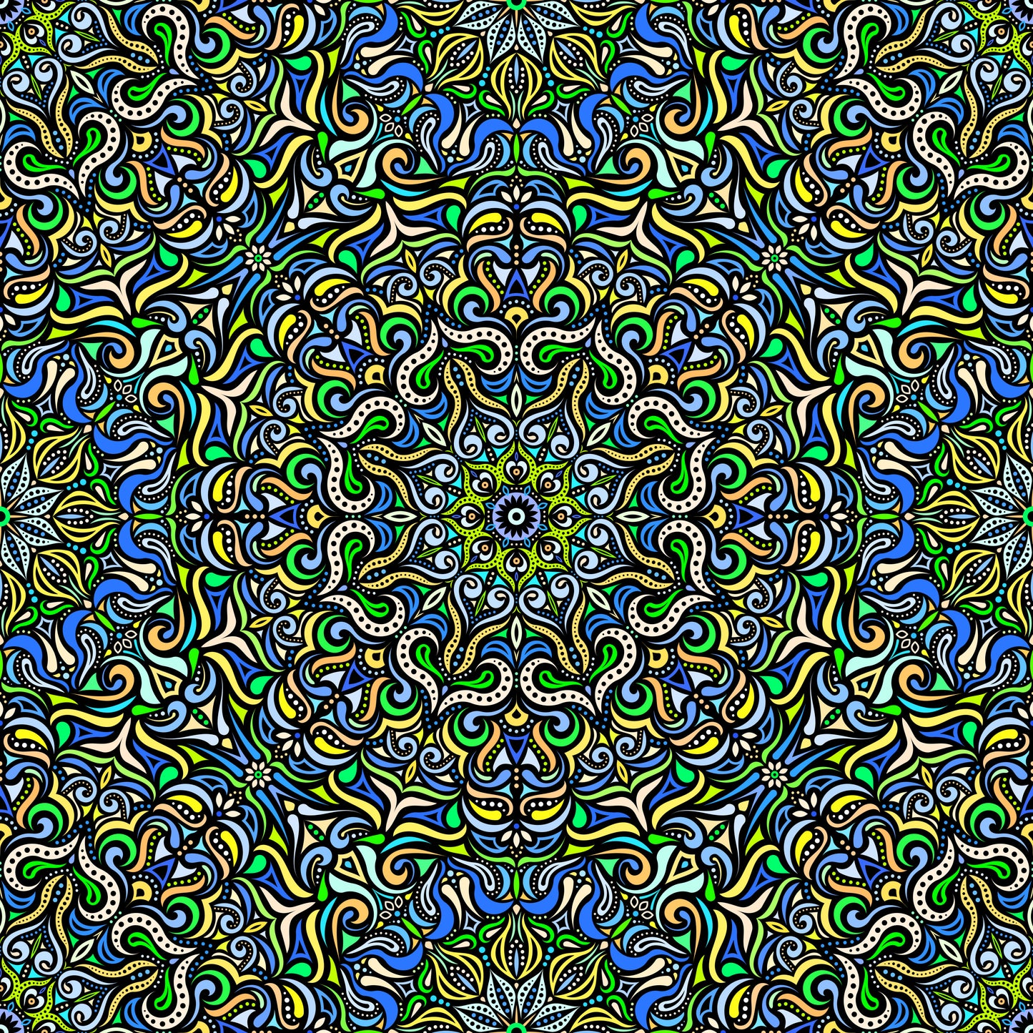Yellow - Blue - Green Mandala Fabric 2006.3