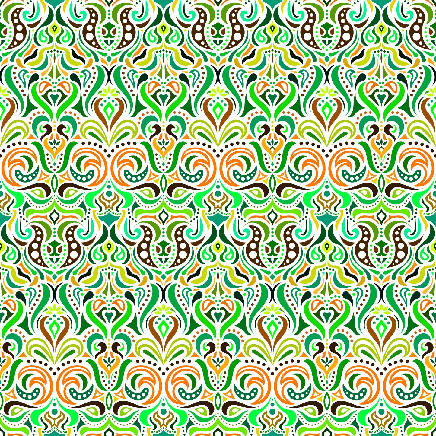 Green - Orange Abstract Doodle Fabric 1011.4i