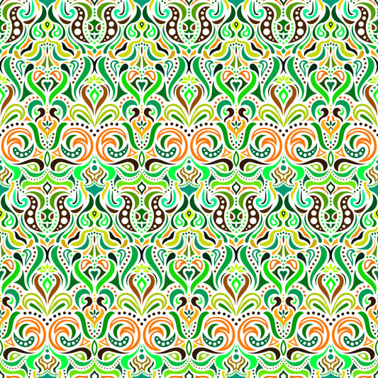Green - Orange Abstract Doodle Fabric 1011.4i