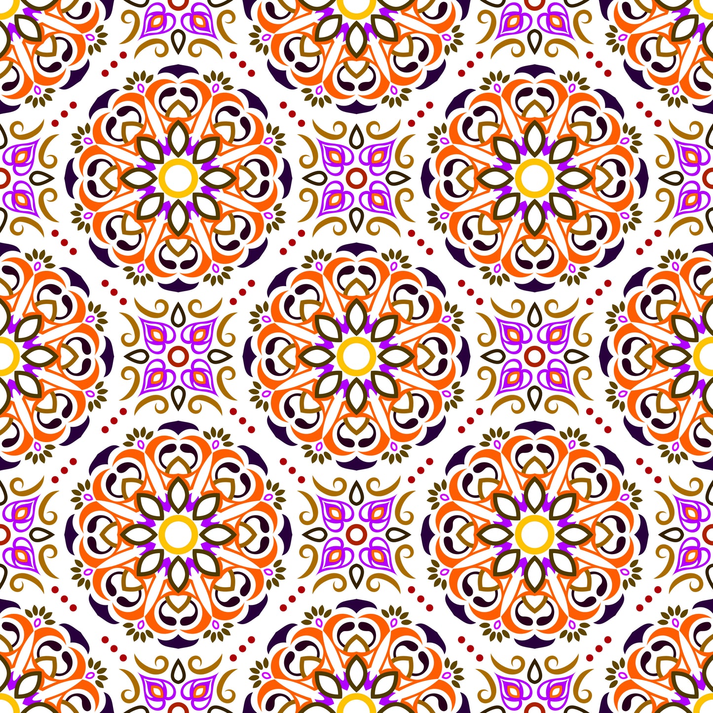 Orange - Purple - Yellow Mandala Fabric - 160i