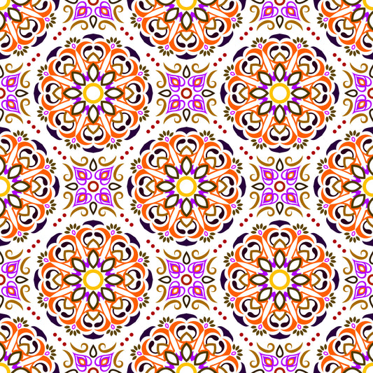 Orange - Purple - Yellow Mandala Fabric - 160i