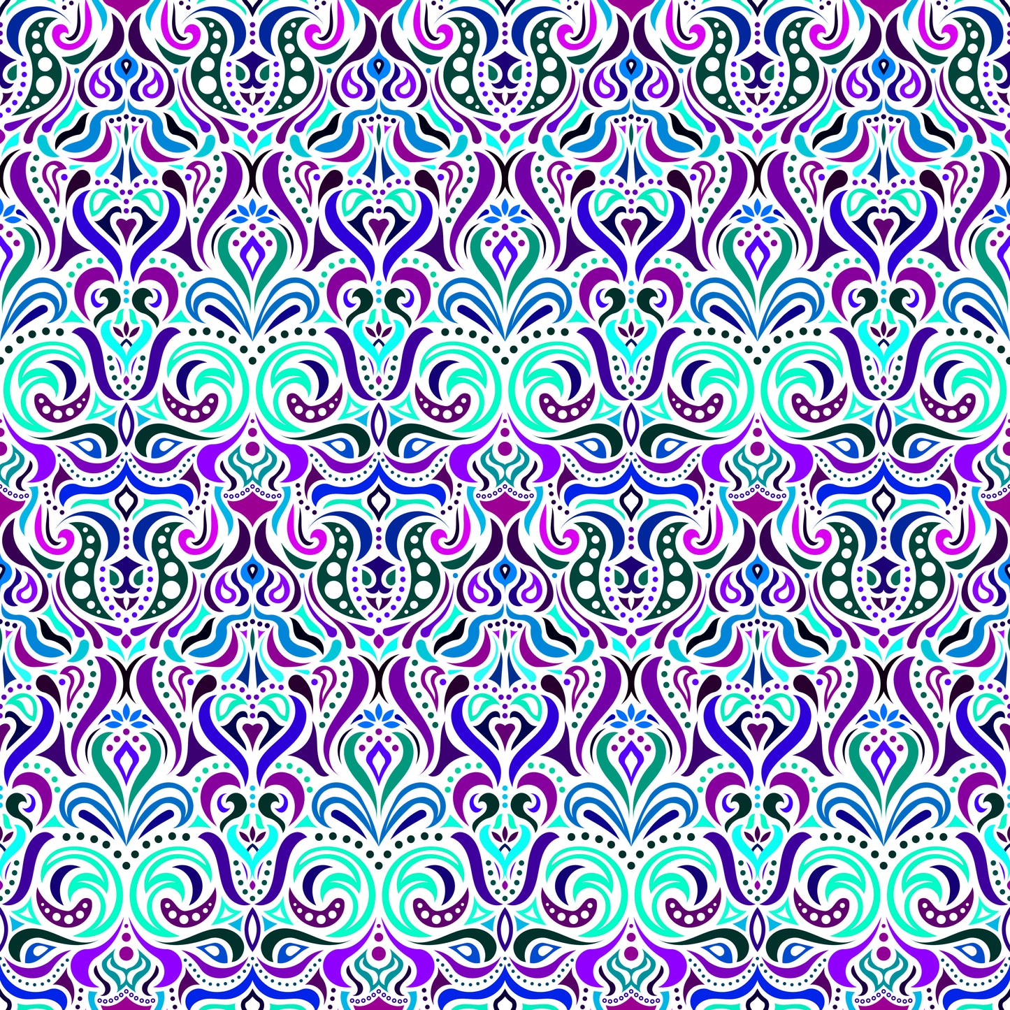 Turquoise - Blue - Purple Abstract Doodle Fabric 1011.4i