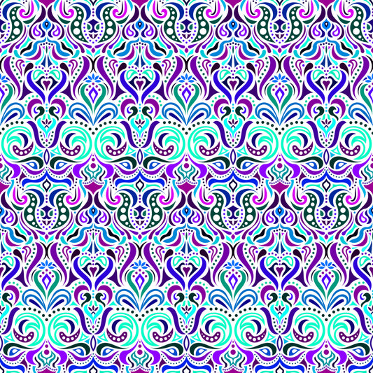 Turquoise - Blue - Purple Abstract Doodle Fabric 1011.4i