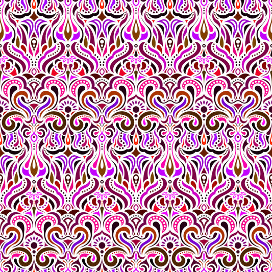Red - Purple - Brown Abstract Doodle Fabric 1012i