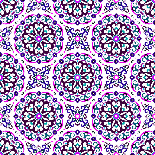 Pink - Turquoise - Purple Mandala Fabric - 188i