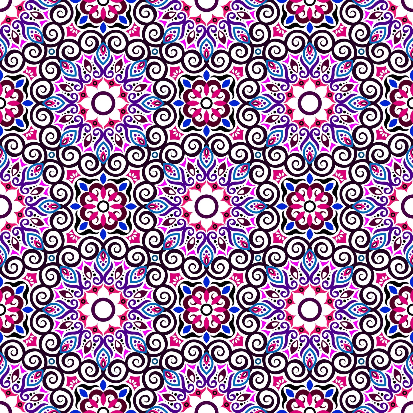 Pink - Blue - Purple Mandala Fabric - 125i