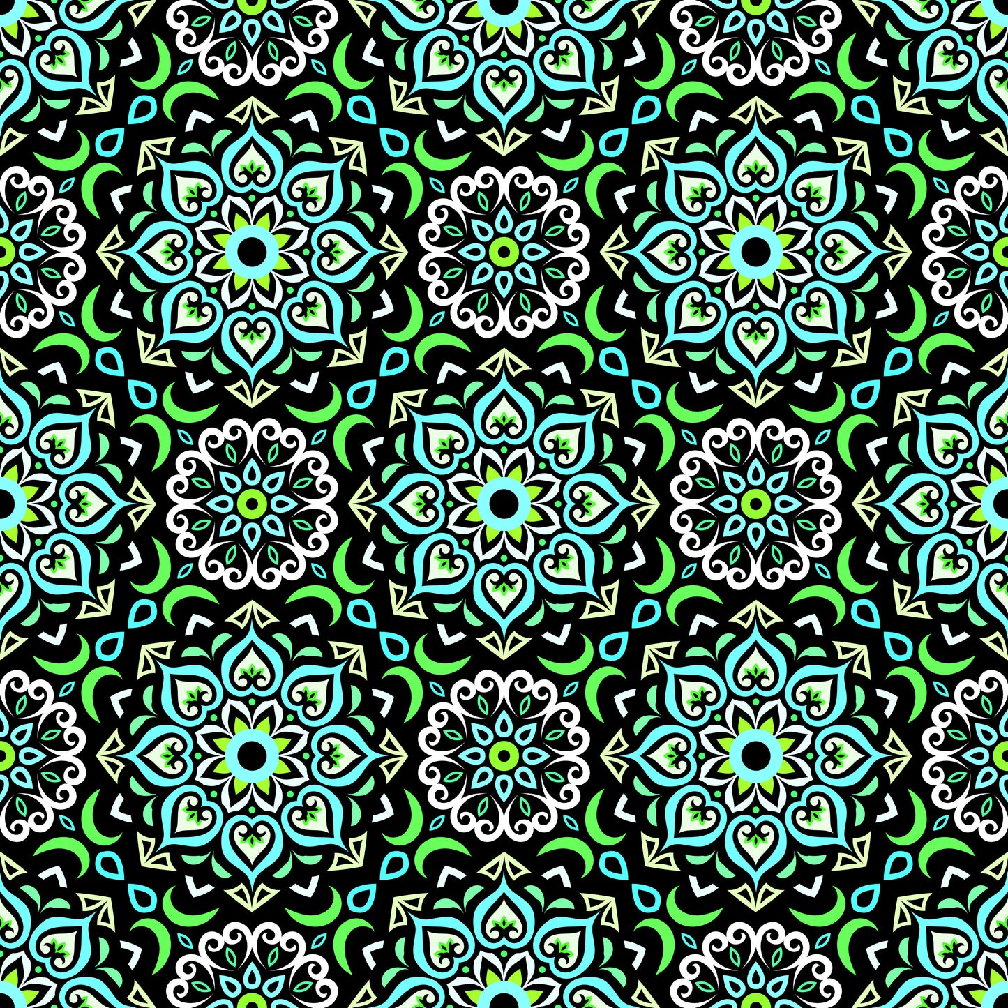 Green - Turquoise Mandala Fabric - 213
