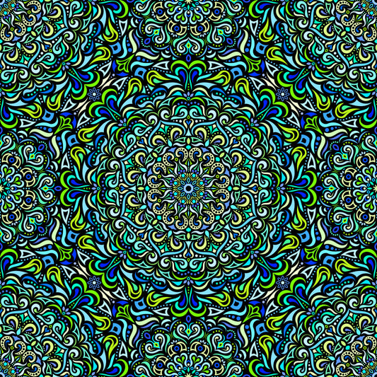Turquoise - Blue - Green Mandala Fabric 2005