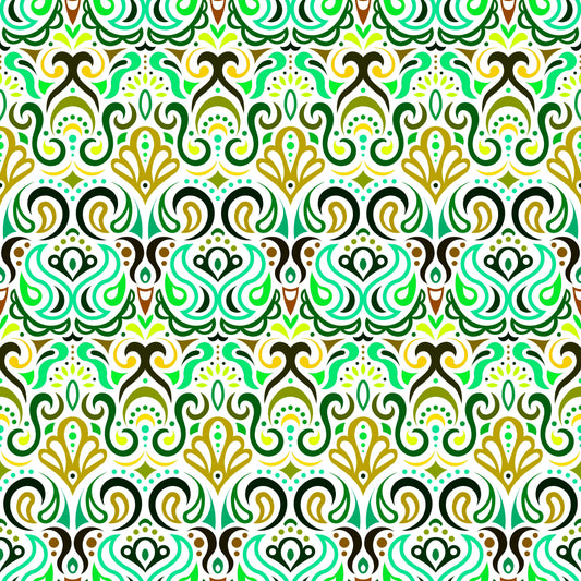 Green - Yellow - Turquoise Abstract Doodle Fabric 1002i