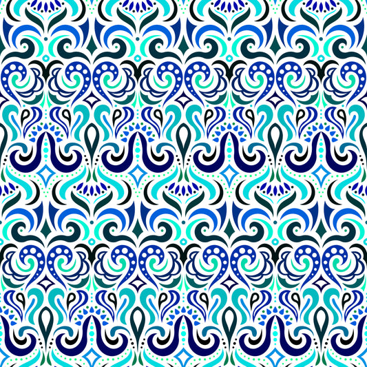 Turquoise - Blue Abstract Doodle Fabric 1001i