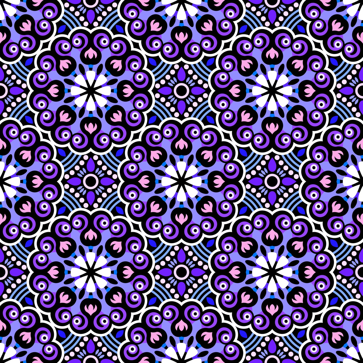 Purple - Blue - Pink Mandala Fabric - 132