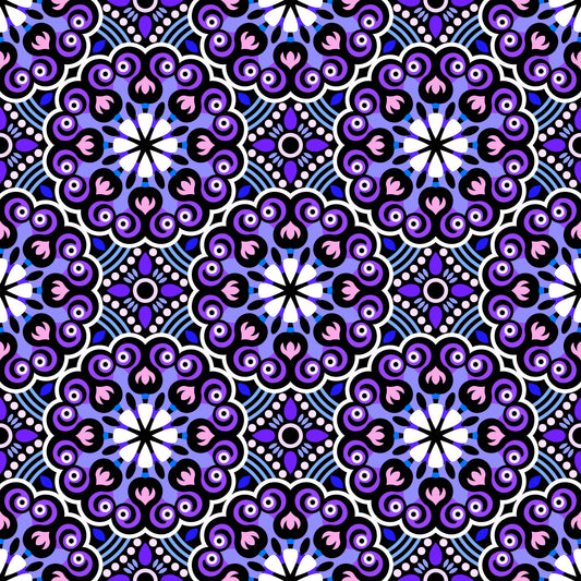 Purple - Blue - Pink Mandala Fabric - 132