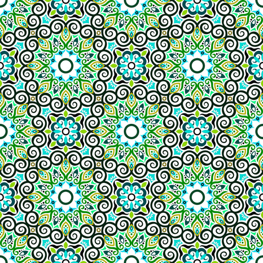 Green - Turquoise - Blue Mandala Fabric - 125i