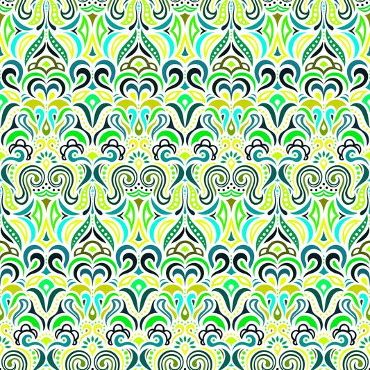 Green - Yellow - Turquoise Abstract Doodle Fabric 1008.3i