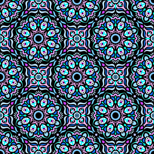 Turquoise - Pink - Blue Mandala Fabric - 186