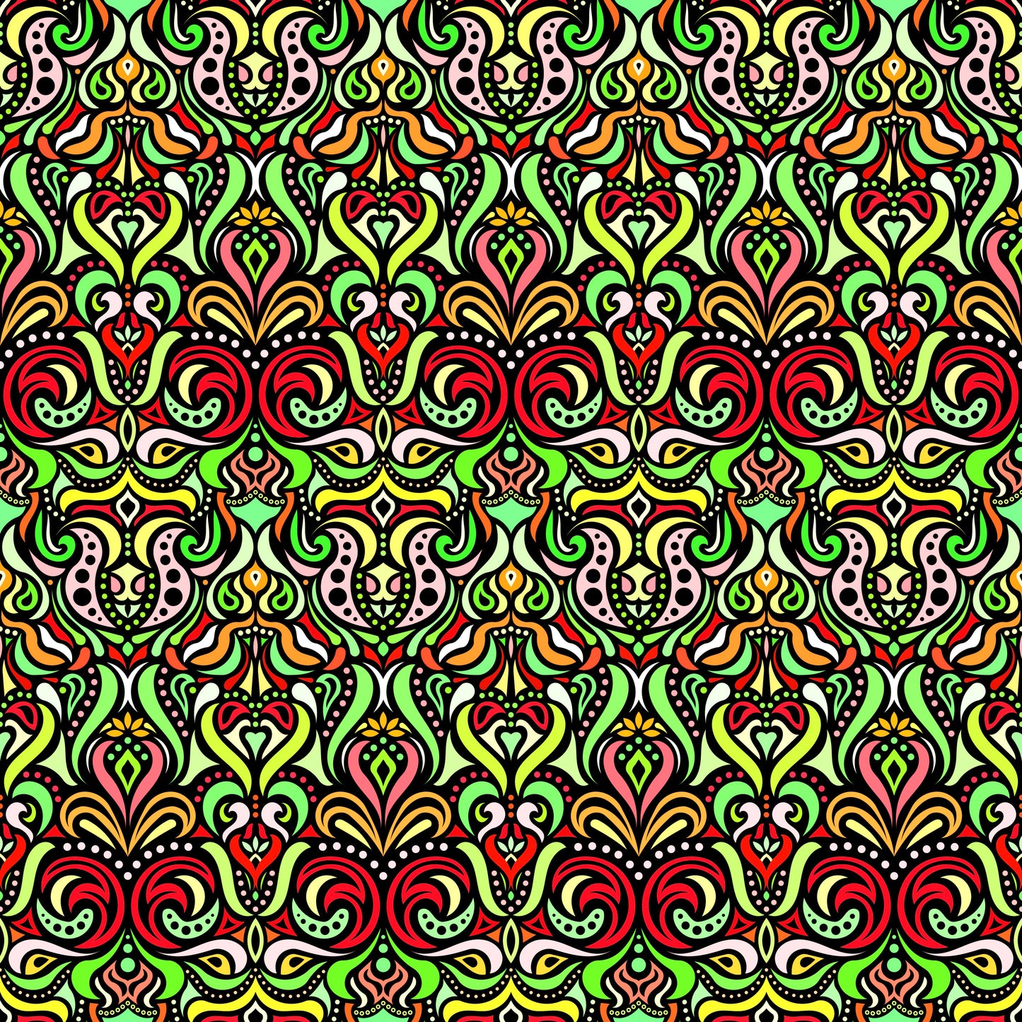 Red - Green - Yellow Abstract Doodle Fabric 1011.4
