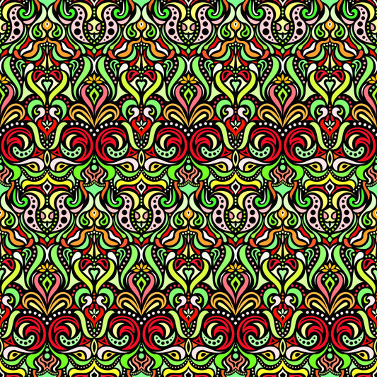 Red - Green - Yellow Abstract Doodle Fabric 1011.4
