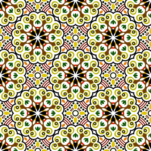 Yellow - Orange - Green Mandala Fabric - 132i