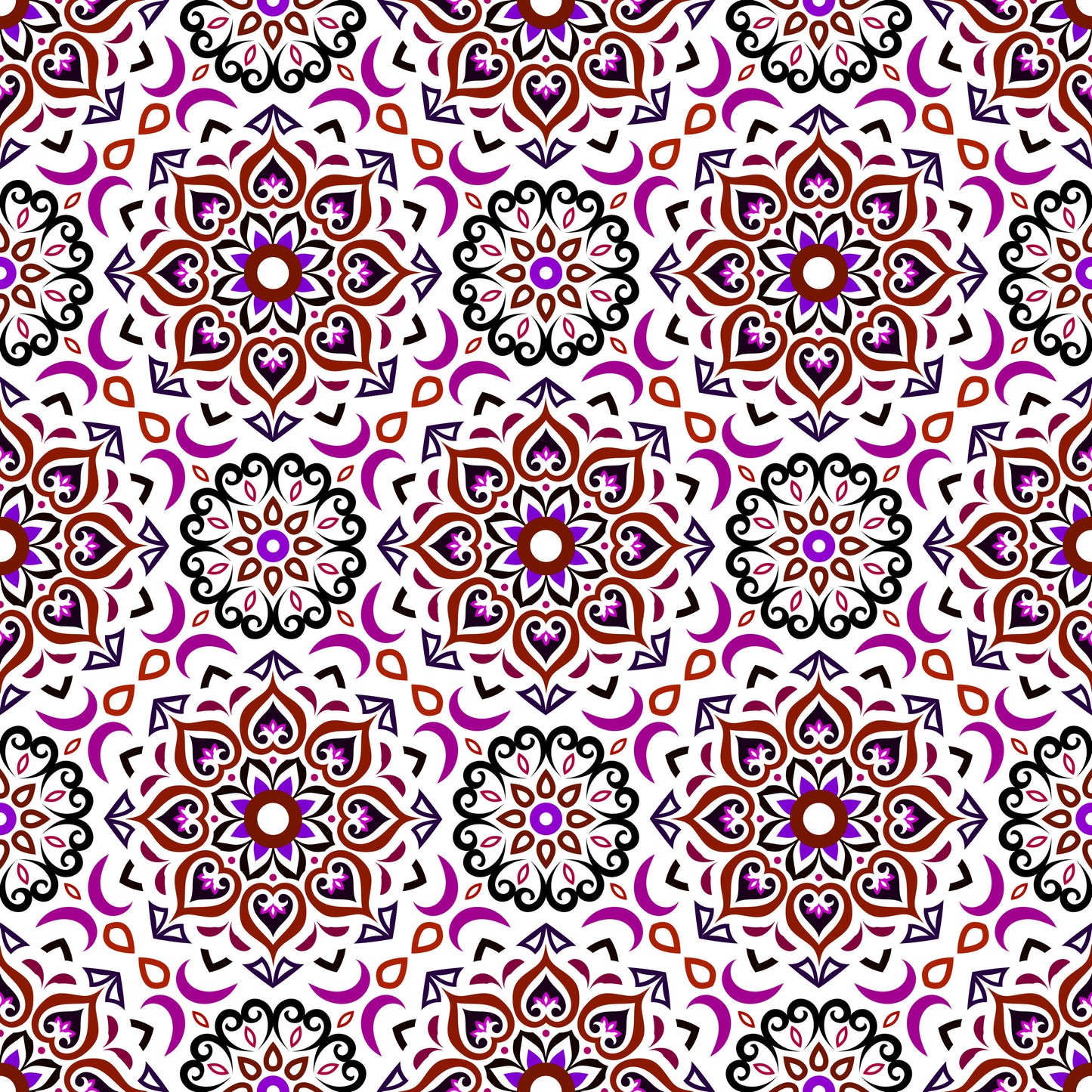 Red - Purple Mandala Fabric - 213i