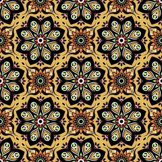 Orange - Yellow - Green Mandala Fabric - 236