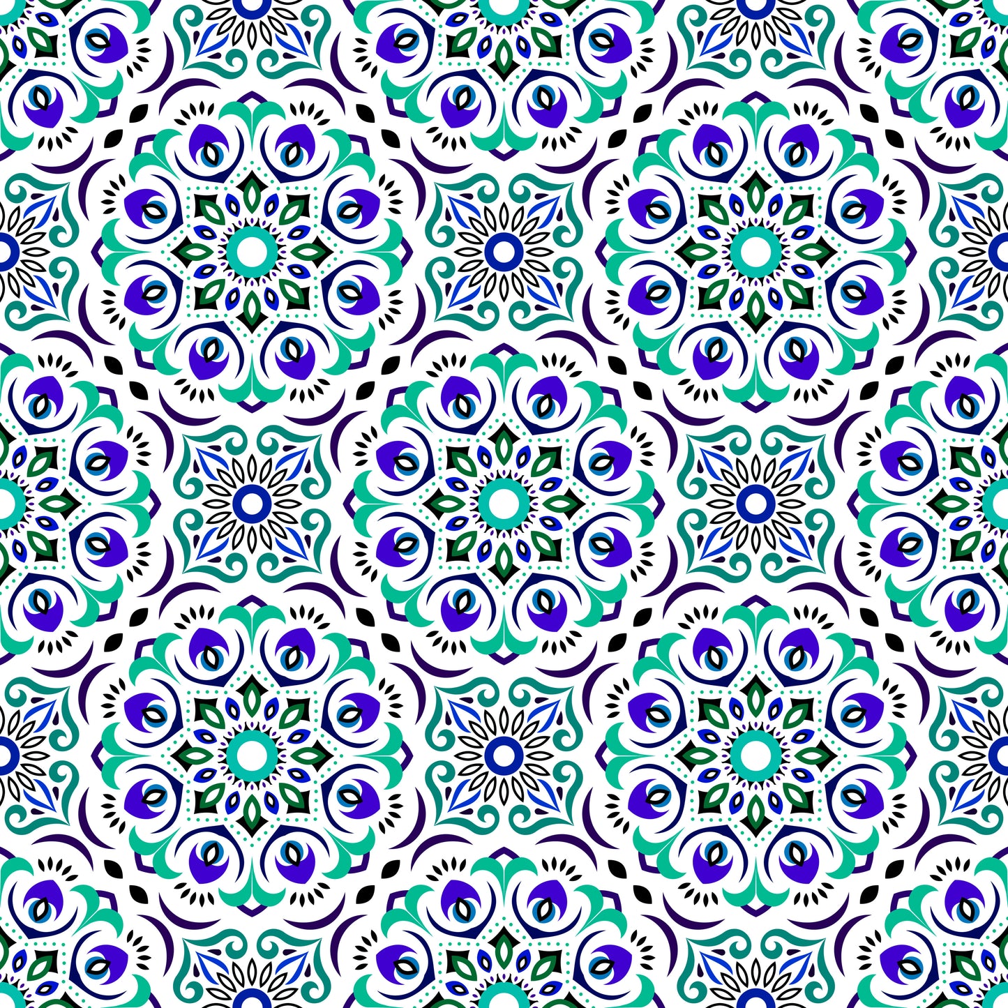 Turquoise - Blue Mandala Fabric - 209i
