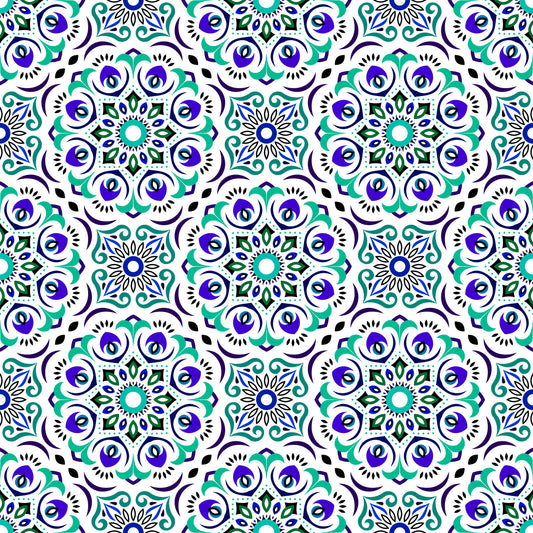 Turquoise - Blue Mandala Fabric - 209i