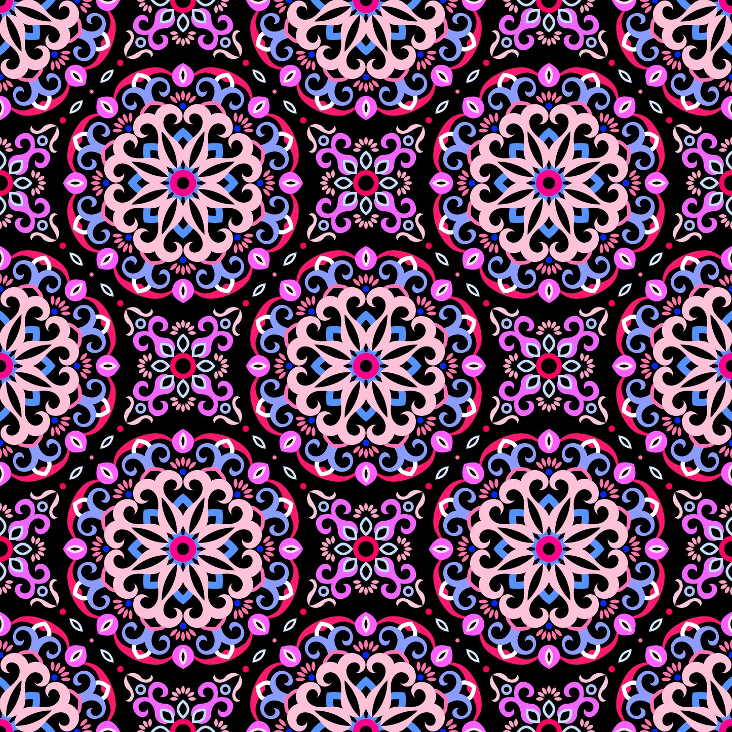 Pink - Blue - Red Mandala Fabric - 188