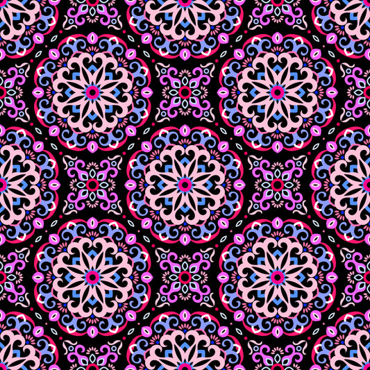 Pink - Blue - Red Mandala Fabric - 188