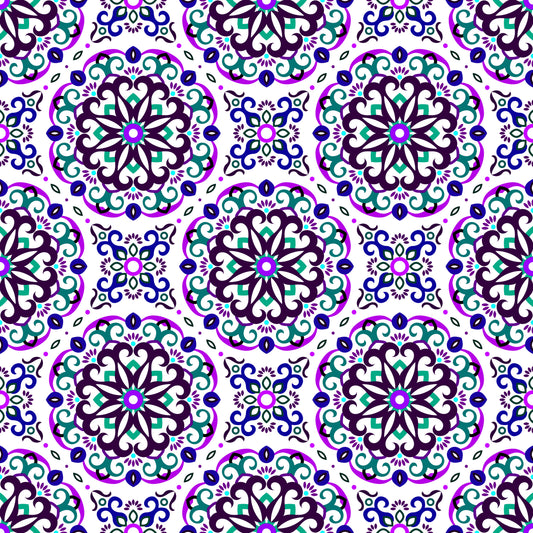 Purple - Turquoise - Blue Mandala Fabric - 188i