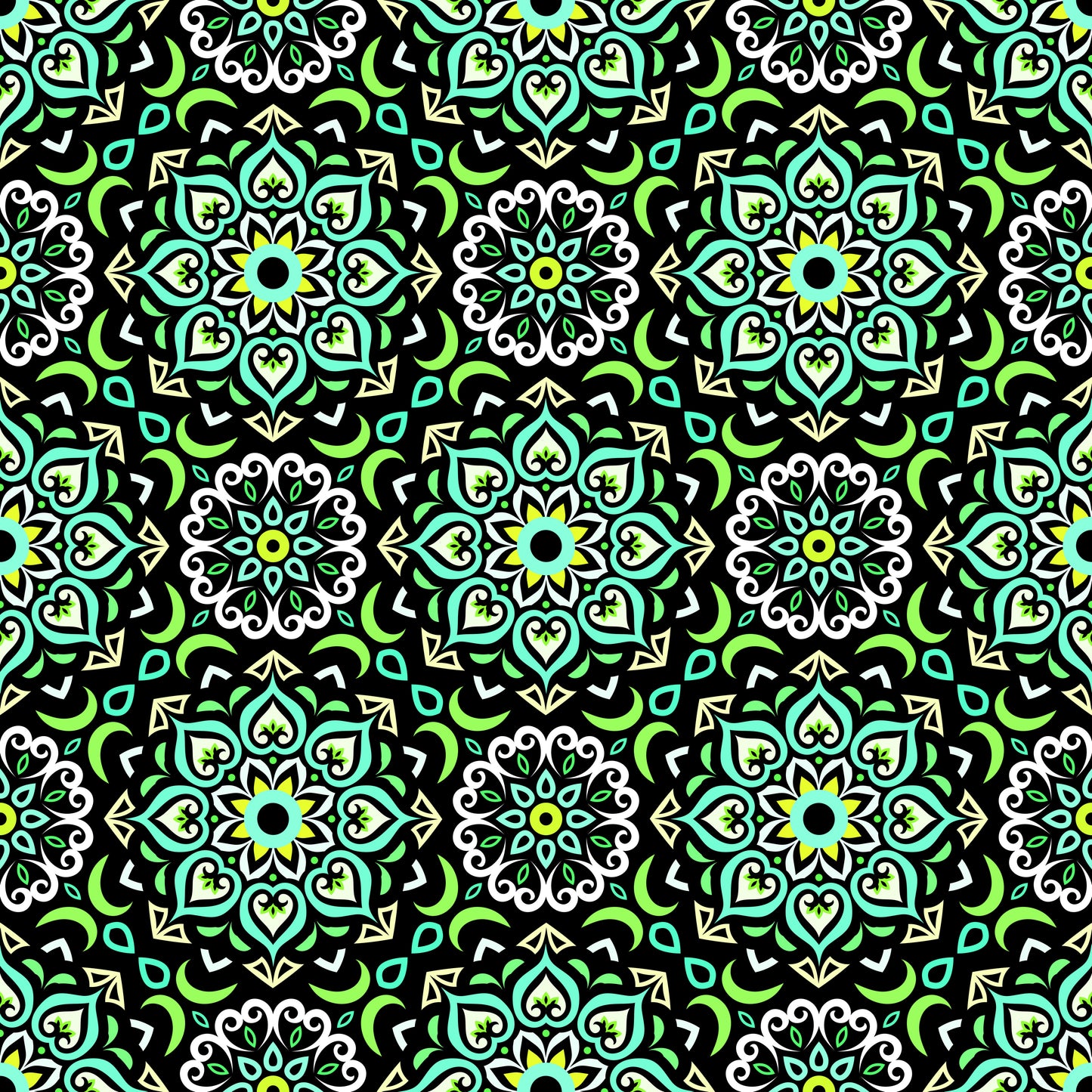 Turquoise - Green Mandala Fabric - 213