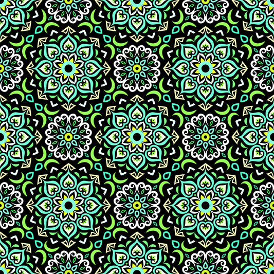 Turquoise - Green Mandala Fabric - 213
