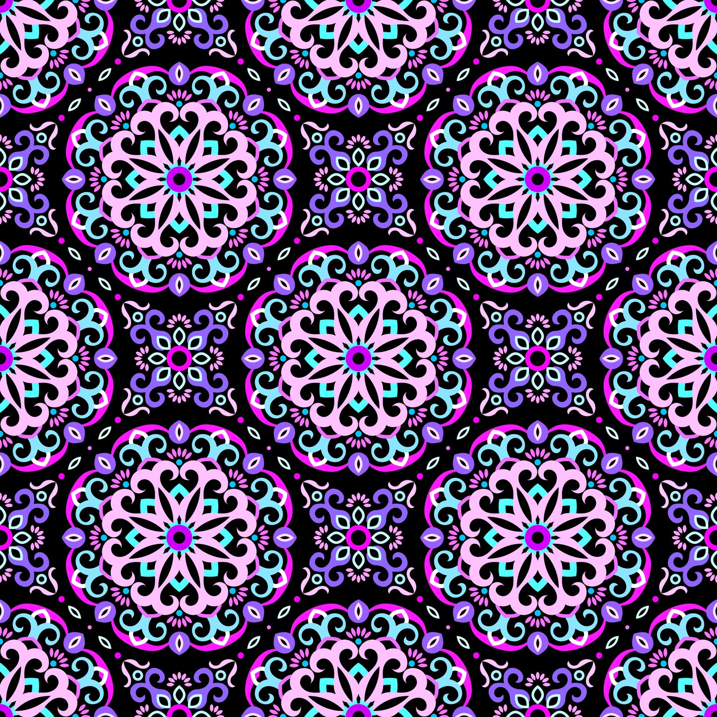 Pink - Turquoise - Pink Mandala Fabric - 188