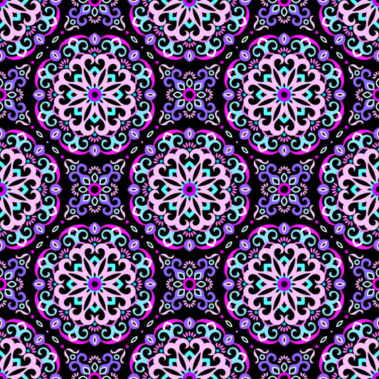 Pink - Turquoise - Pink Mandala Fabric - 188
