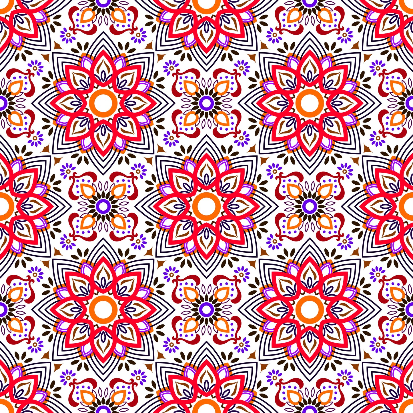 Red - Purple - Orange Mandala Fabric - 145i