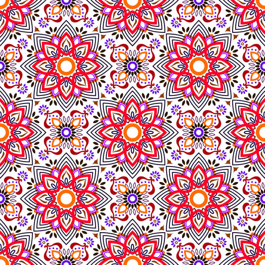 Red - Purple - Orange Mandala Fabric - 145i