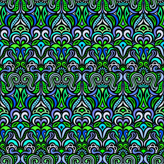Blue - Green - Turquoise Abstract Doodle Fabric 1008.3