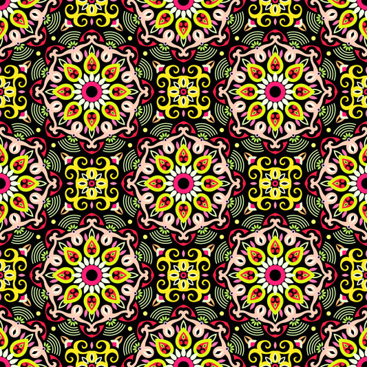 Yellow - Red - Green Mandala Fabric - 140