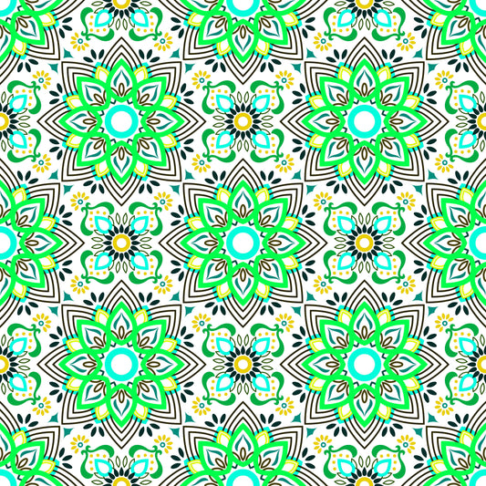 Green - Yellow - Turquoise Mandala Fabric - 145i