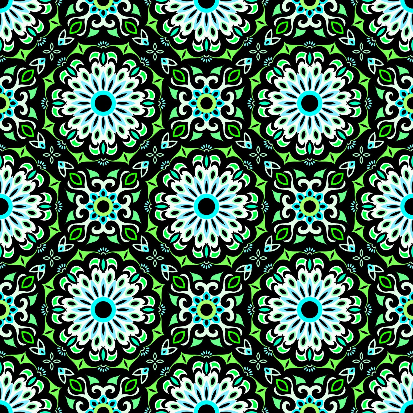 Green - Turquoise Mandala Fabric - 198