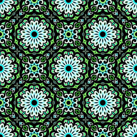 Green - Turquoise Mandala Fabric - 198