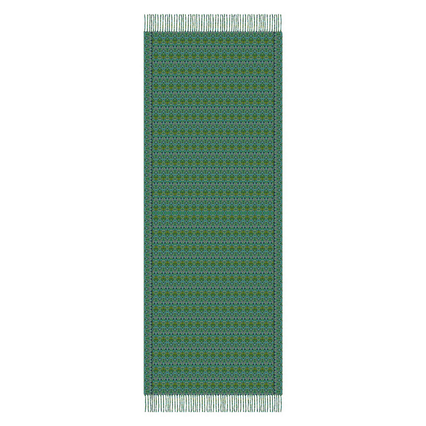 Green - Turquoise Abstract Doodle Scarf with Tassels